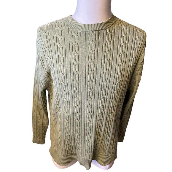 Roundtree & Yorke Men's Sage Green Sweater Size Large Cable Knit 100% Cotton - Picture 1 of 6